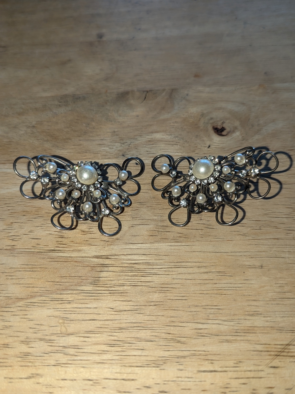 Vintage Pearl & Crystal Fan Statement Earrings - Ivory Pearls